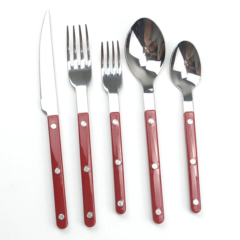 Wholesale Stainless Steel Spoon Fork Knife Wedding Restaurant Cutlery Sets Silverware Flatware Set With Plastic handle