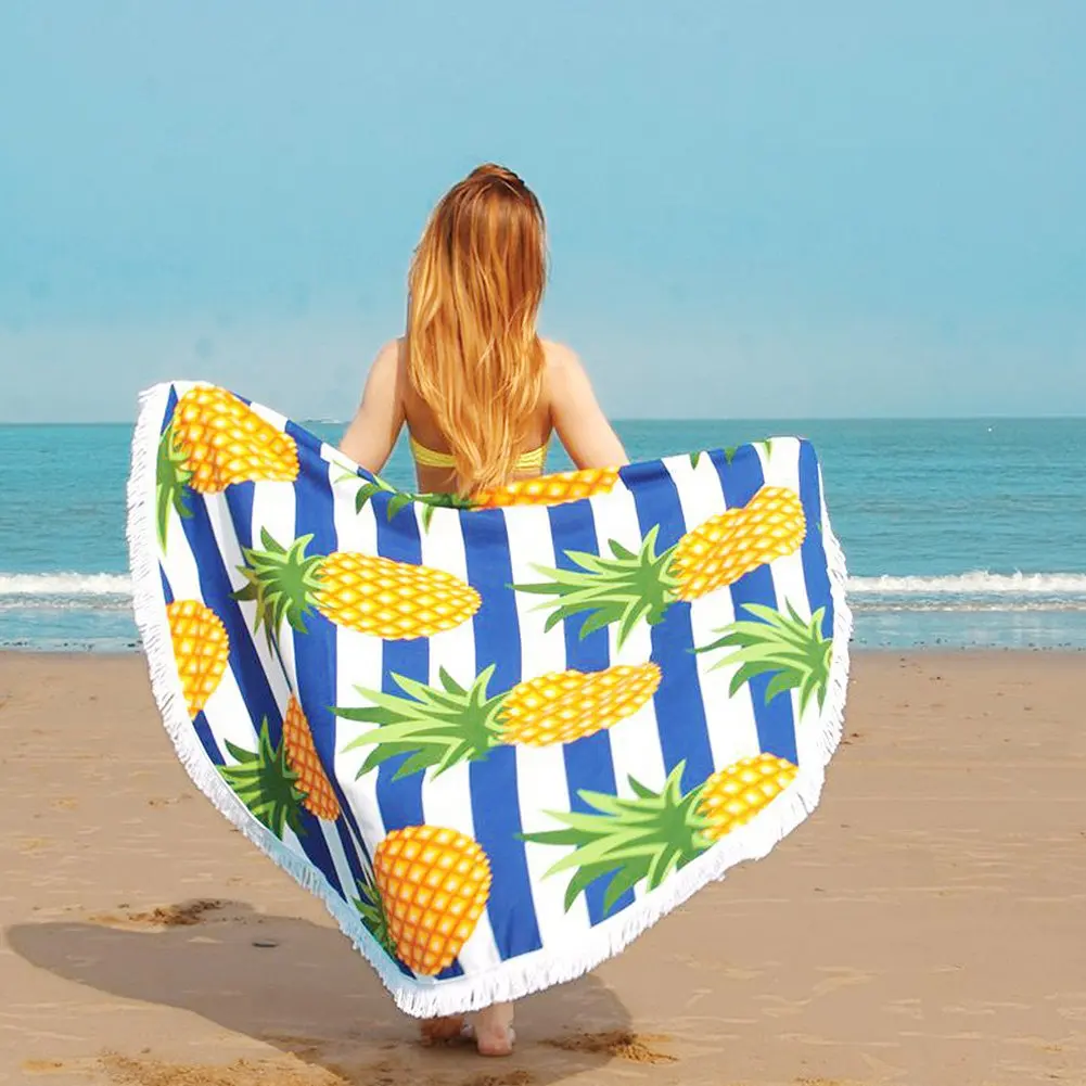 top quality customize bulk donut fringed terry microfiber round beach towel