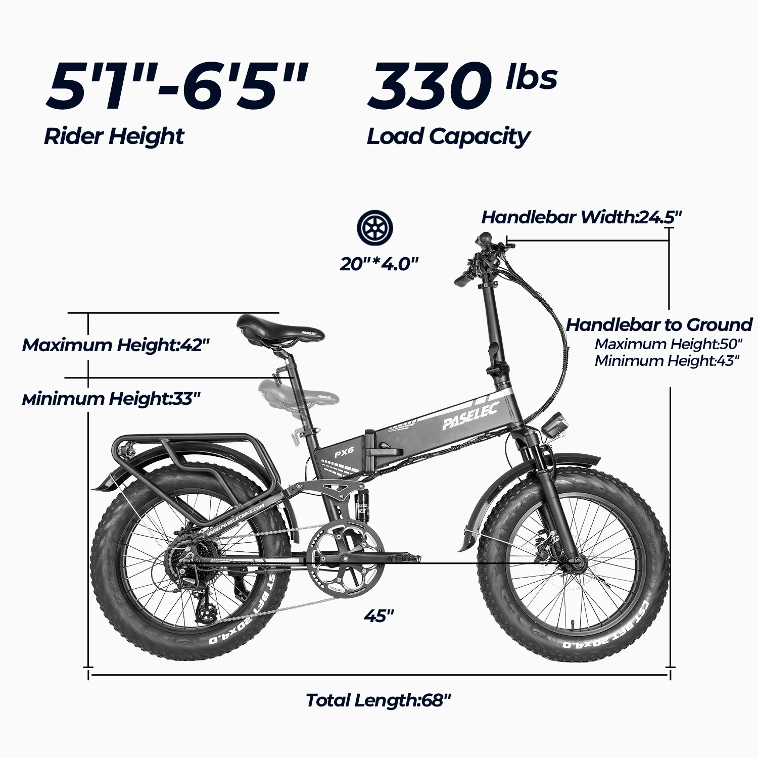 Складной электрический велосипед Paselec с толстыми шинами, складной велосипед, 20 дюймов, электровелосипед, 8 скоростей, с батареей 12 Ач