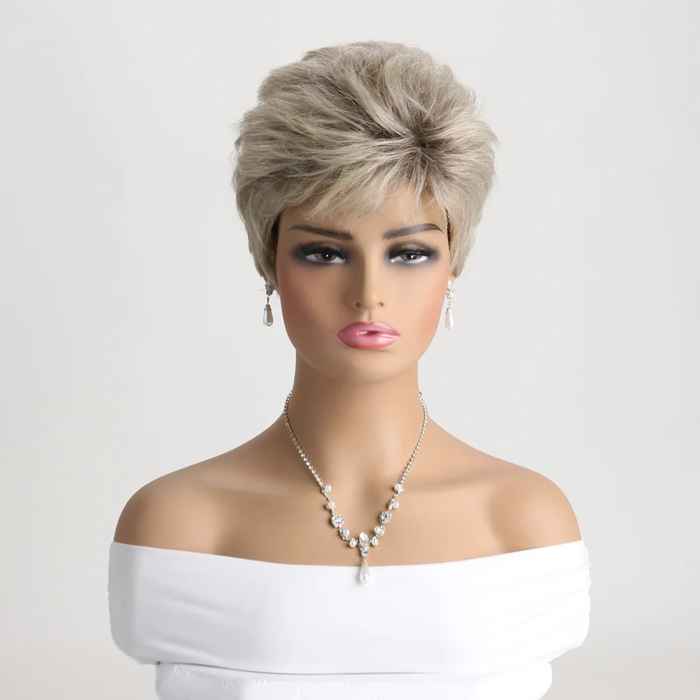 wholesale  brown short wigs short pixie cut wavy synthetic wigs  short synthetic grey  wigs
