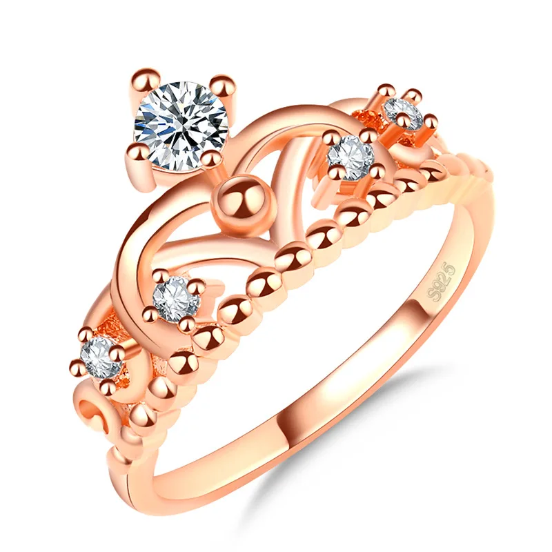 2020 Hot Sale New Design Personality Crown Rings Women Fashion Zircon Plated Rose Gold Color Wedding Rings