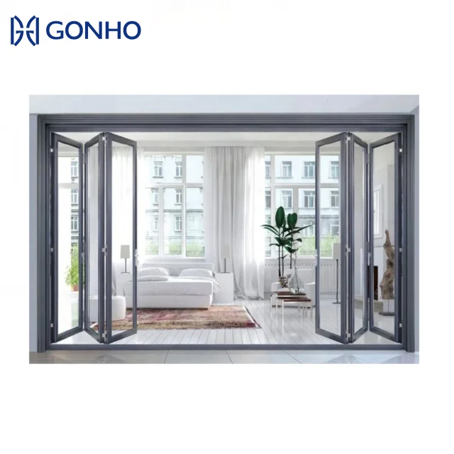 GONHO Latest design villa house luxury aluminum bulletproof glass 96 x 80 sliding patio door interior folding door