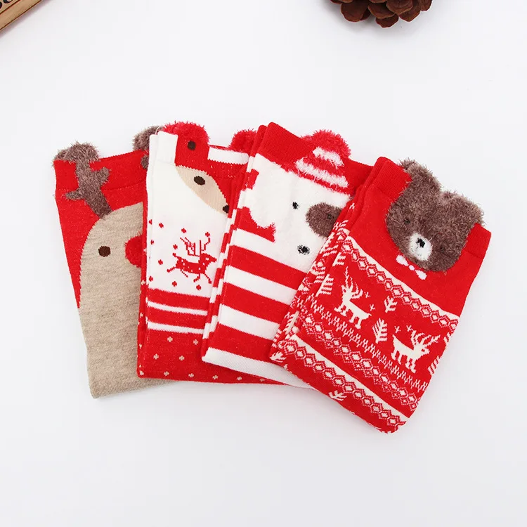 2021 Women Christmas socks Winter Warm Christmas Gifts Stereo Socks Soft Cotton Cute Santa Claus Deer Sock