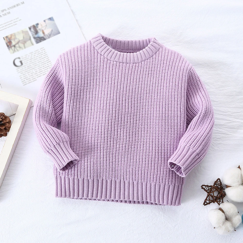 Wholesale autumn winter children sweater solid kntwear 66-130 cm kids knit pullover loose sweater for toddler girls