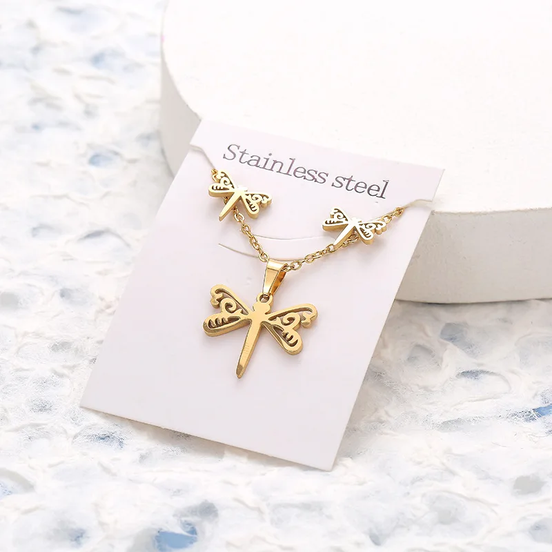 Butterfly Earnail Necklace Set Stainless Steel Geometric Shape Heart Collar Chain Two Piece Sets for Women Girls Fashion Jewelry