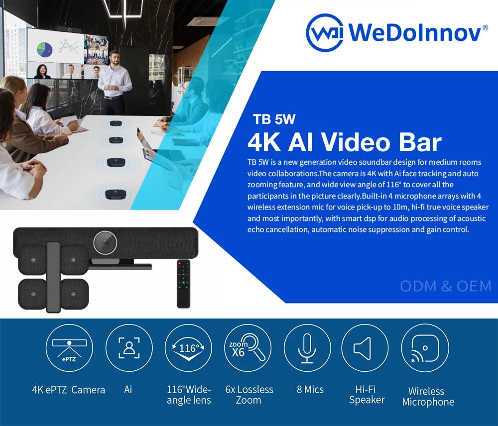 Zoom meeting  Auto tracking 116 degree video conference room cameras with microphone and conference speaker for medium rooms