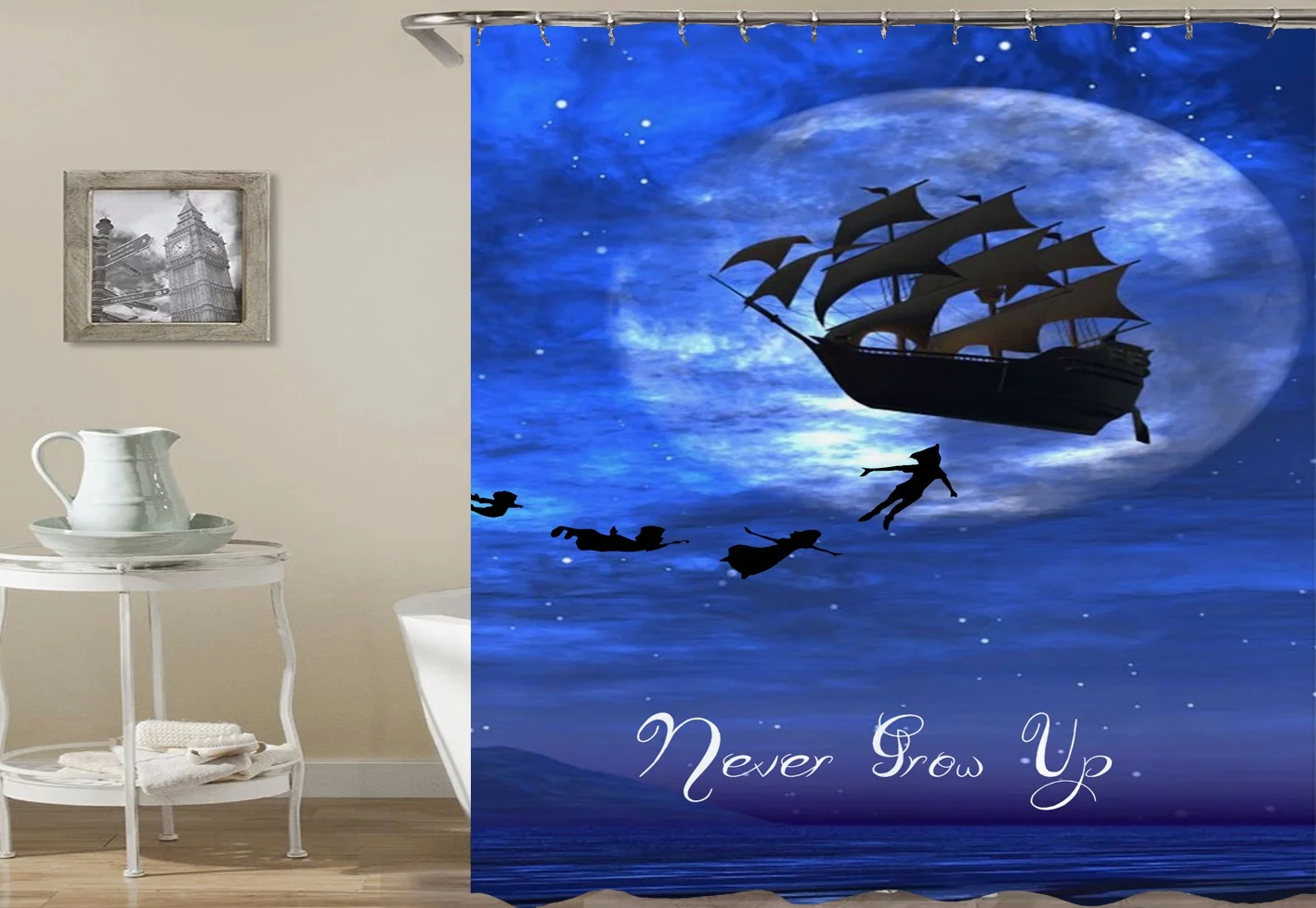 New design blue washable custom printed bathroom shower curtain for wholesale