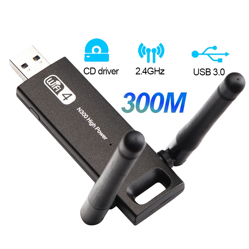 USB 3.0 WiFi 300Mbps 2.4GHz External Antenna Wi Fi Card Dual Band Wi-Fi Receiver Dongle Wireless Adapter For Desktop PC Laptop