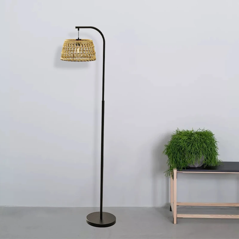 Hot sale  designer vintage style  rattan floor lamp cheap floor lamp diming for amazon seller
