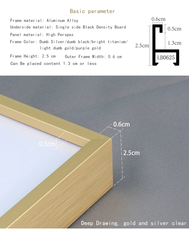 Fashionable Silver Gold Black Photo Frame Custom Size A0 A1 A2 A3 A4 A5 A6 Aluminum Picture Frames for Canvas