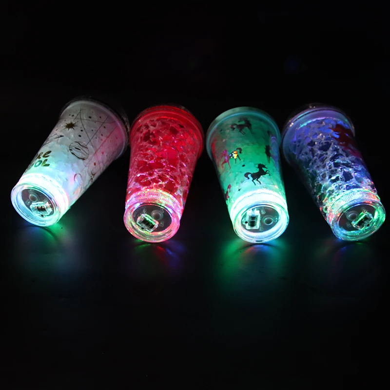 Double wall LED light Christmas Party Hot Drink Cup Plastic PS Customized Logo Design Cup with Cover