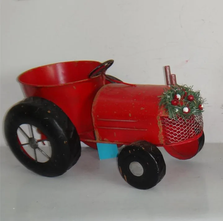 
Christmas decoration Metal Tractor with container with garland 