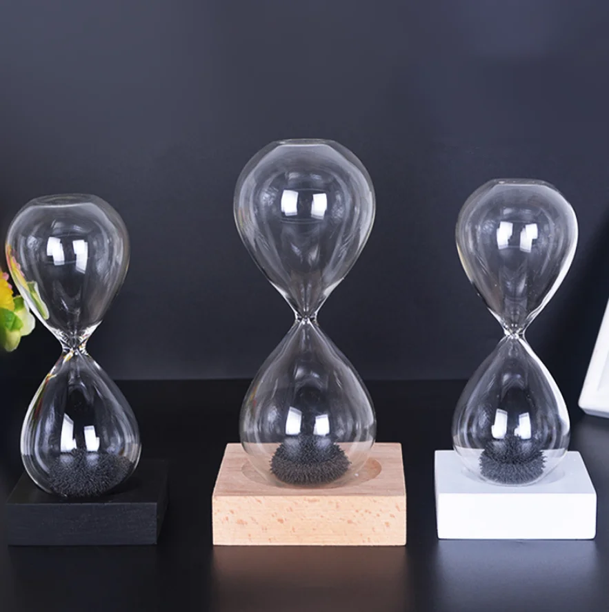 Custom Sand Timer Unique Clock Hour Glass Magnetic band Wooden base Hourglass