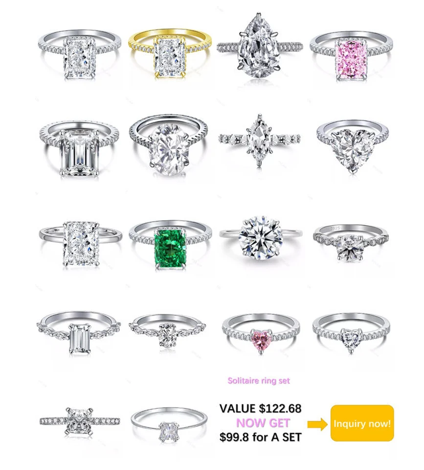 Dylam Top 10 best seller S925 silver solitaire wedding rings set cut 5A+ zirconia crushed ice cut diamond engagement rings set