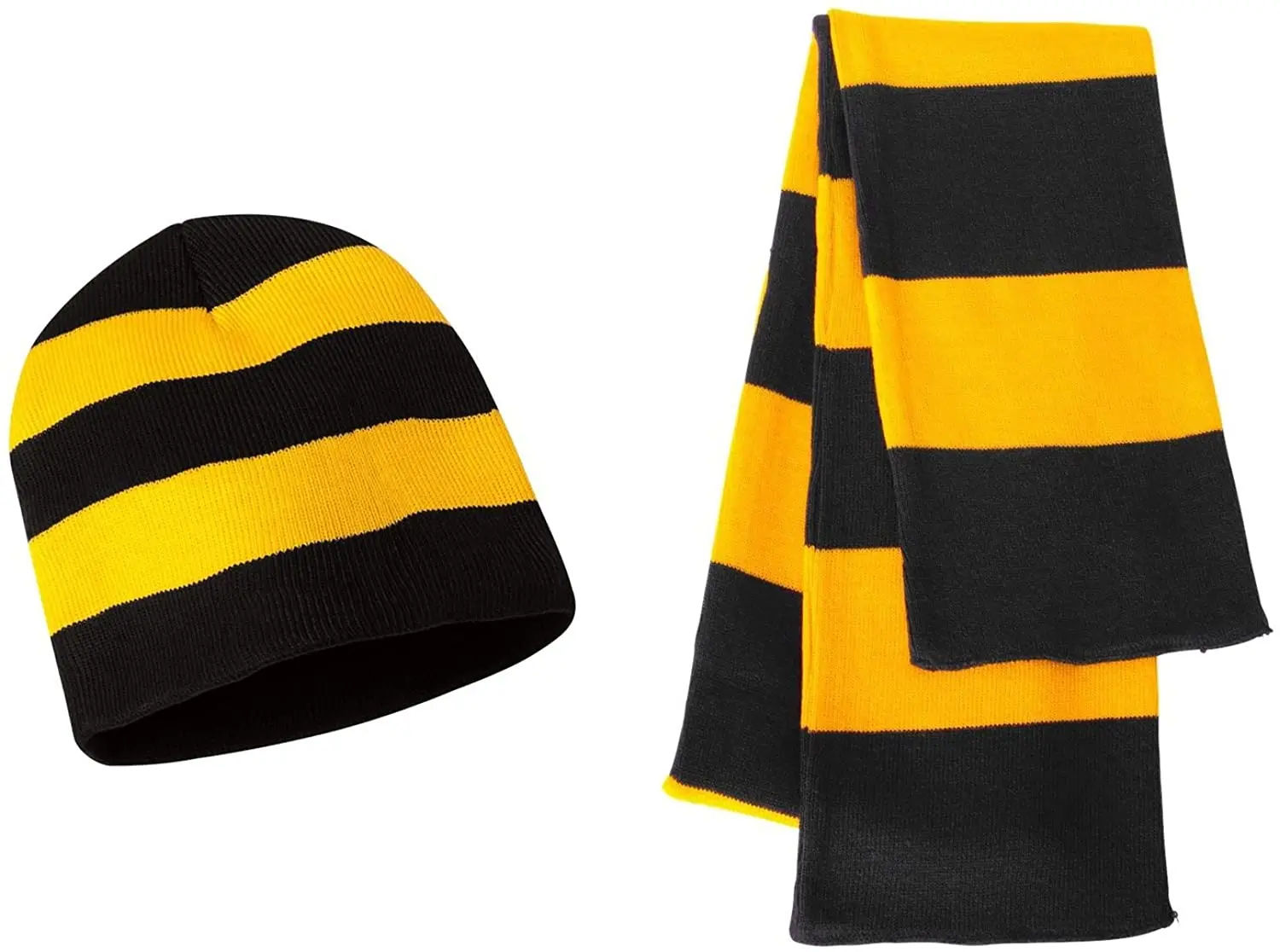 manufacturer directly supply hot warm soft popular chunky elegant Rugby soft acrylic knit stripe beanie scarf set