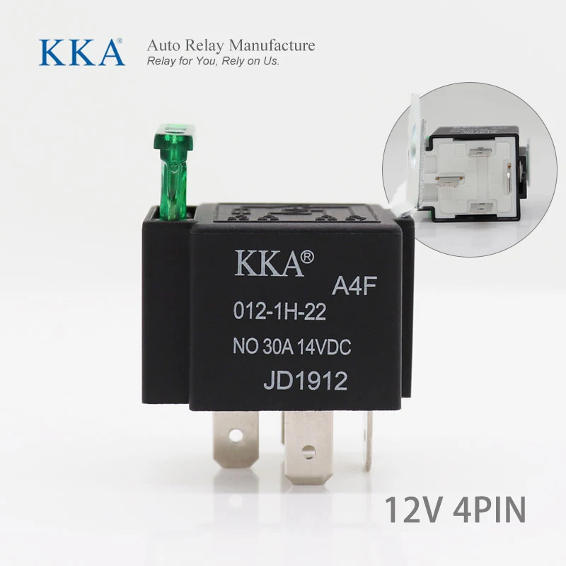 KKA-A4F 30A Automotive Fuse Relay 12V/24V 4pin/5pin and Wire Harness Kit, Car Relay with Metal Bracket