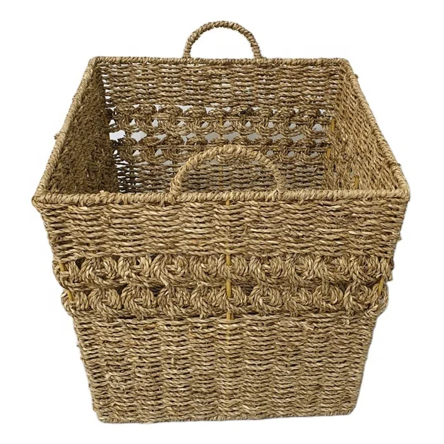 Laundry rattan picnic basket baby gift laundry baskets with handles woven household cleaning square wicker laundry basket