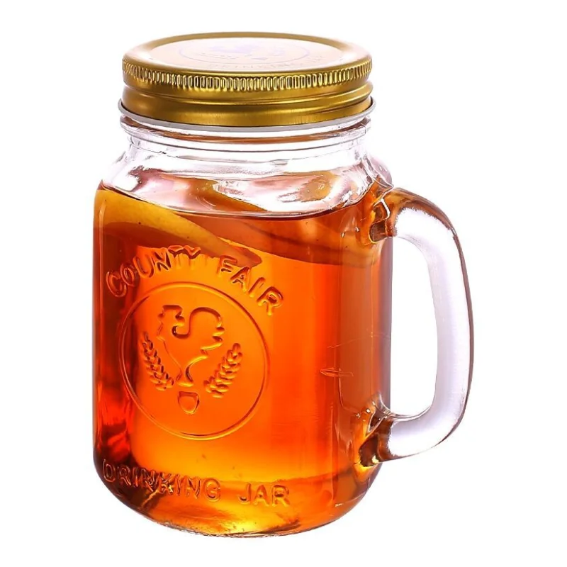 Top Seller Hot Sale Thicken Glass Sealed 16oz Mason jar Clear Cup Light Salad Jam Jar Jars with Lid Lids with Handle