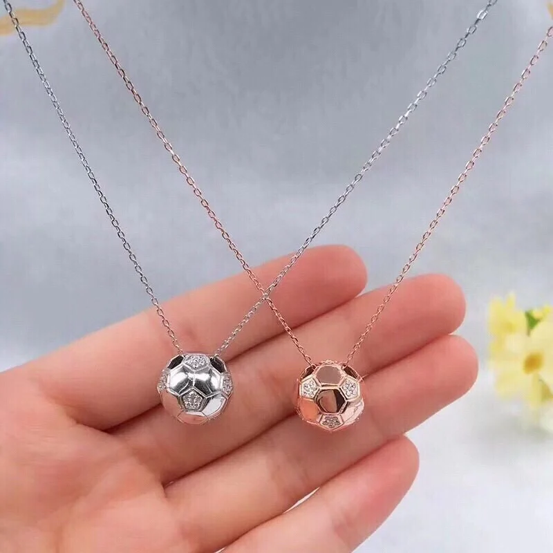 fashion 925 sterling silver gold plated crystal sport football shape pendant cartoon necklace for women