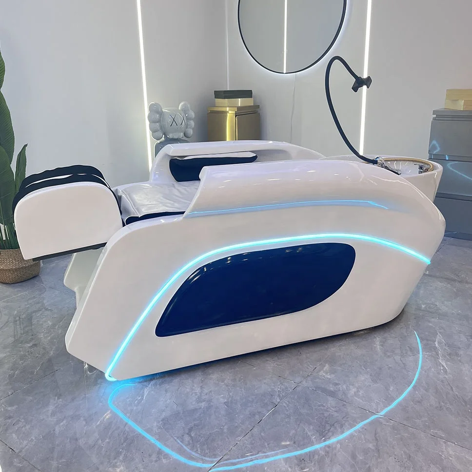 Hot Sale Modern Luxury Electric Massage Washing Chair For Barbershop Water Therapy Deep White Wash Basin Headspa Shampoo Bed