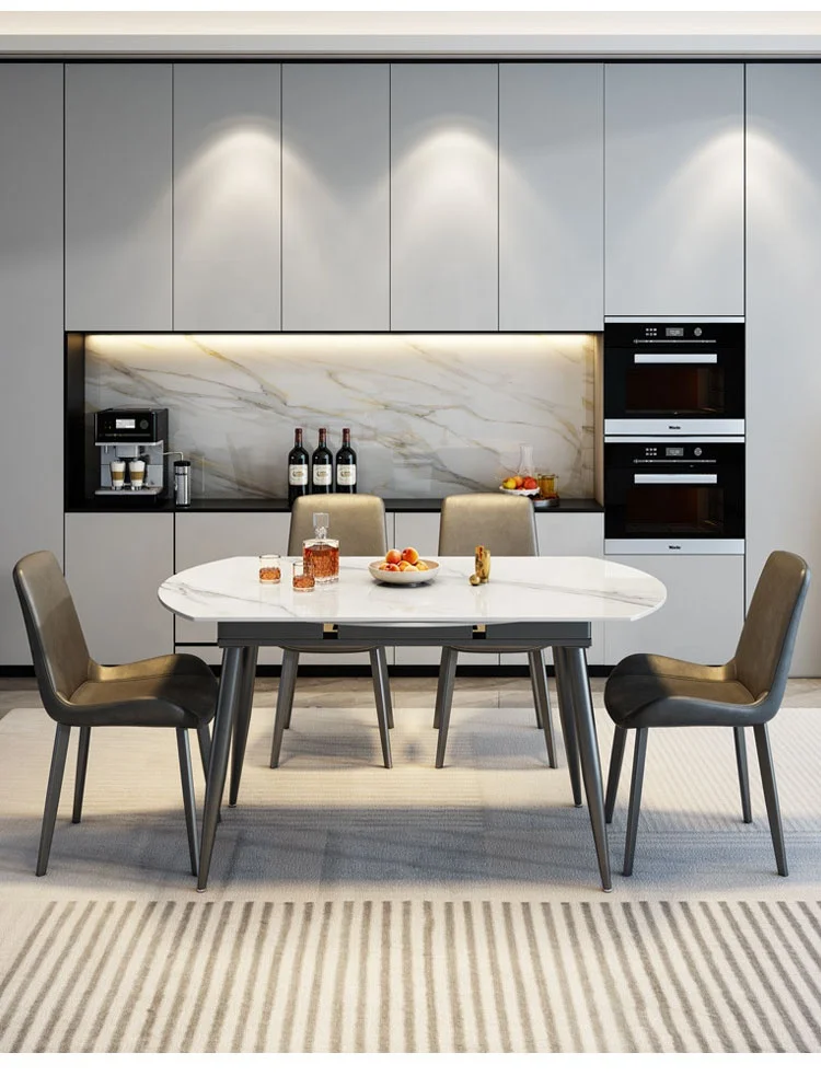 VIC Rock plate telescopic table family small apartment modern simple folding telescopic round dining table and chair combination