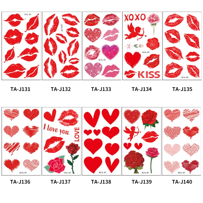 Hot Selling Valentines  Fake Lip Temporary Tattoo Lip Print Red Black Kiss Waterproof Temporary Tattoo Stickers