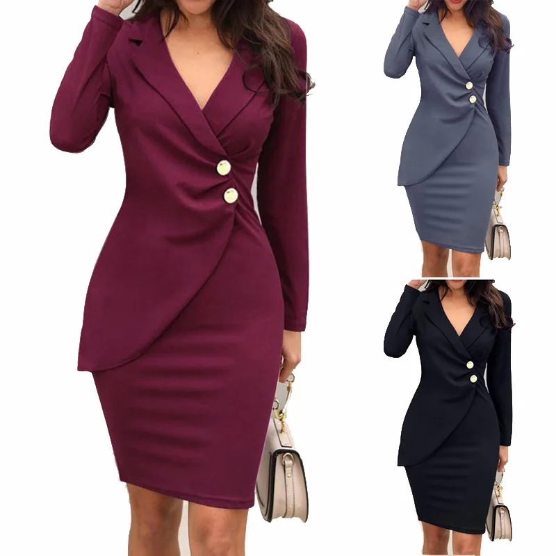 OXGIFT Wholesale ladies professional office career dresses women with buttons