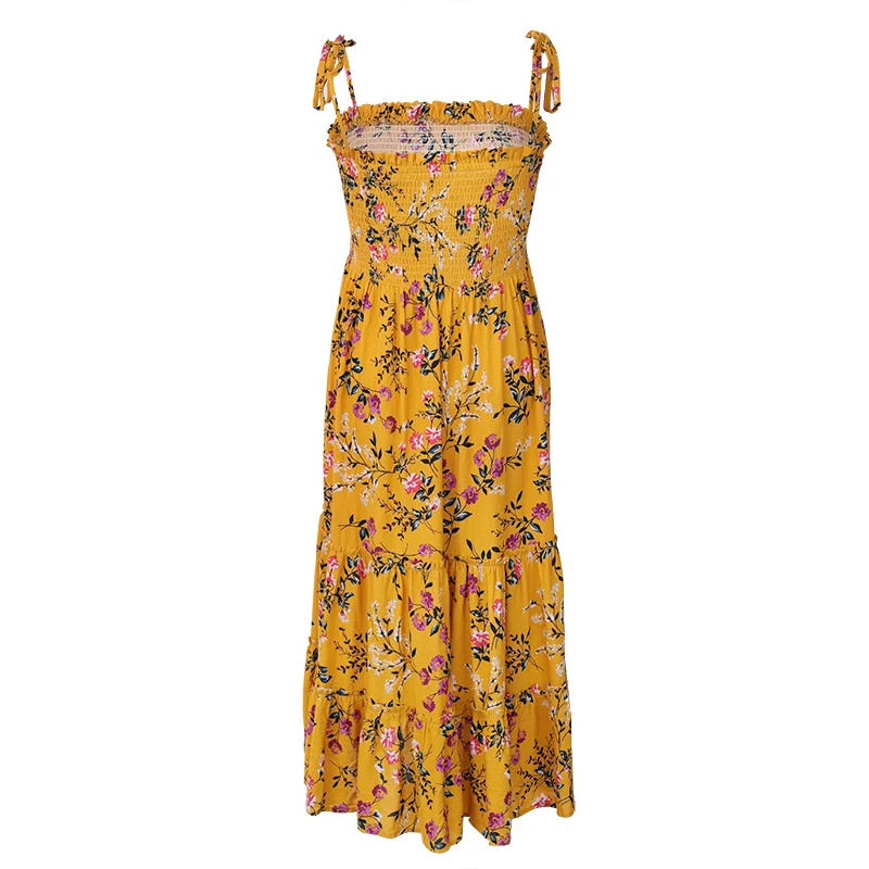 summer lady ruffle floral print bow tie slip beach embroidered casual dresses