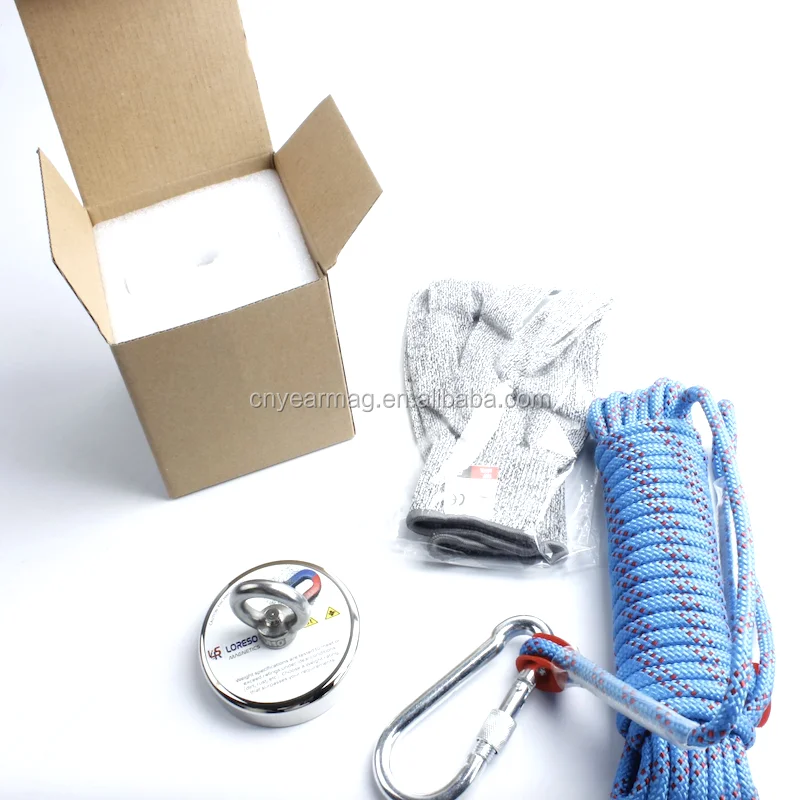 D75mm 200KG Strong Searching Neodymium Magnetic Fishing Deep Sea Salvage Treasure Hunting Magnet with Rope