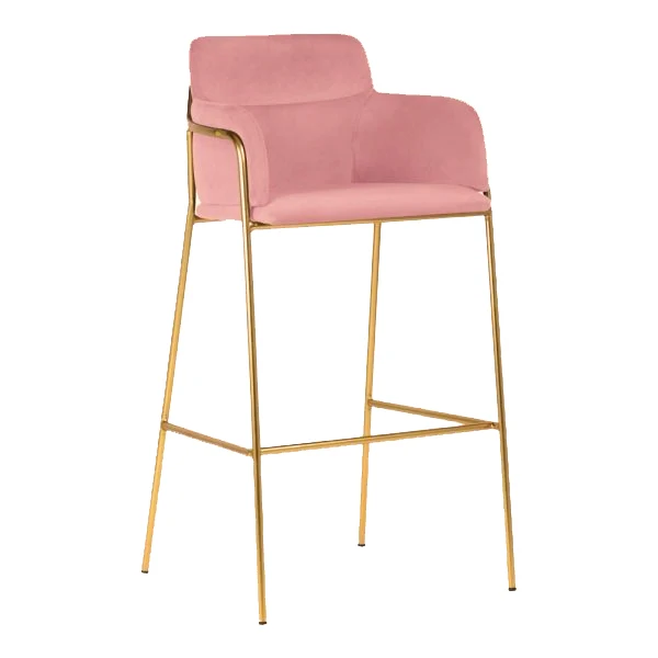 Modern pink velvet luxury bar stools chair steel golden frame gold with back