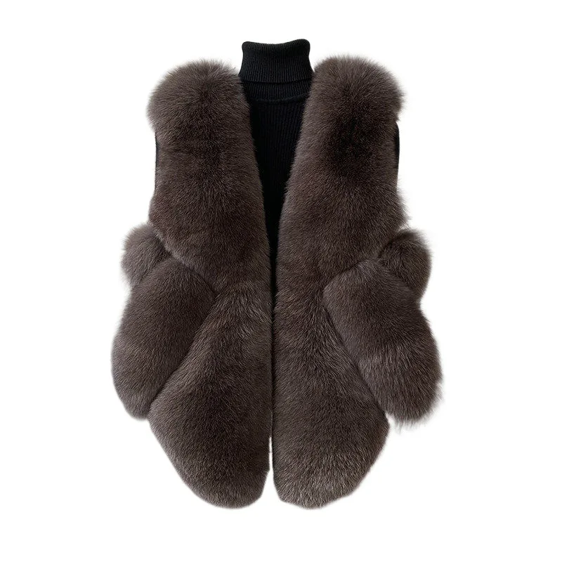 Factory Wholesale Popular Thick Warm Sleeveless Women Winter Luxury Fluffy Real Fox Fur Vest