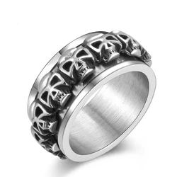 Wholesale Punk Stainless Steel Gothic Fashion Jewelry Rings Men Vintage Spinning Rotating Skull Ring