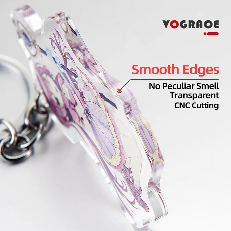 Wholesale VOGRACE new product cheap anime cartoon custom keychain acrylic plastic engraved printed floating keychains for gift