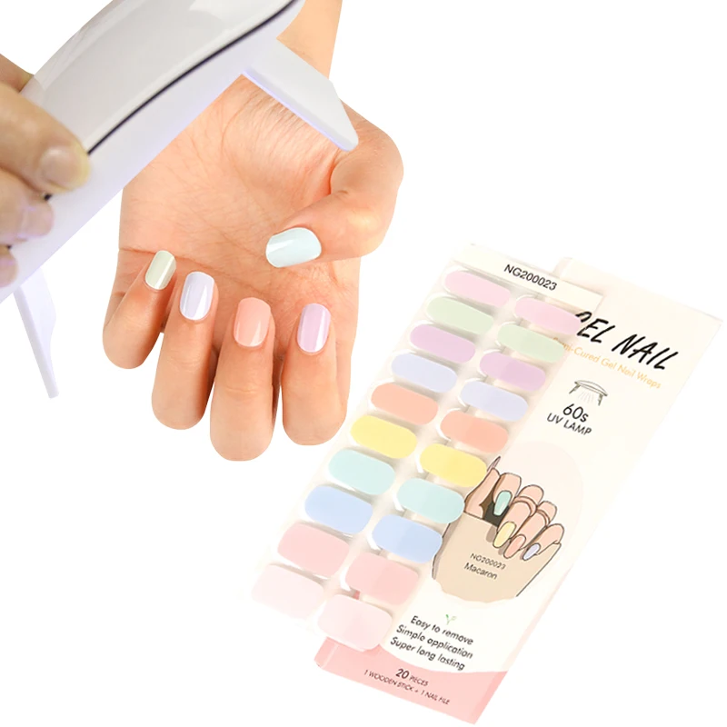 Gel nail set wholesale supplier high quality healthy long lasting nail art semi cured gel nail wraps set with uv lamp