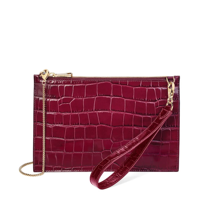 Luxury Crocodile Embossed Wristlet Ladies Leather Women Clutch Zipper Pouch With Chain