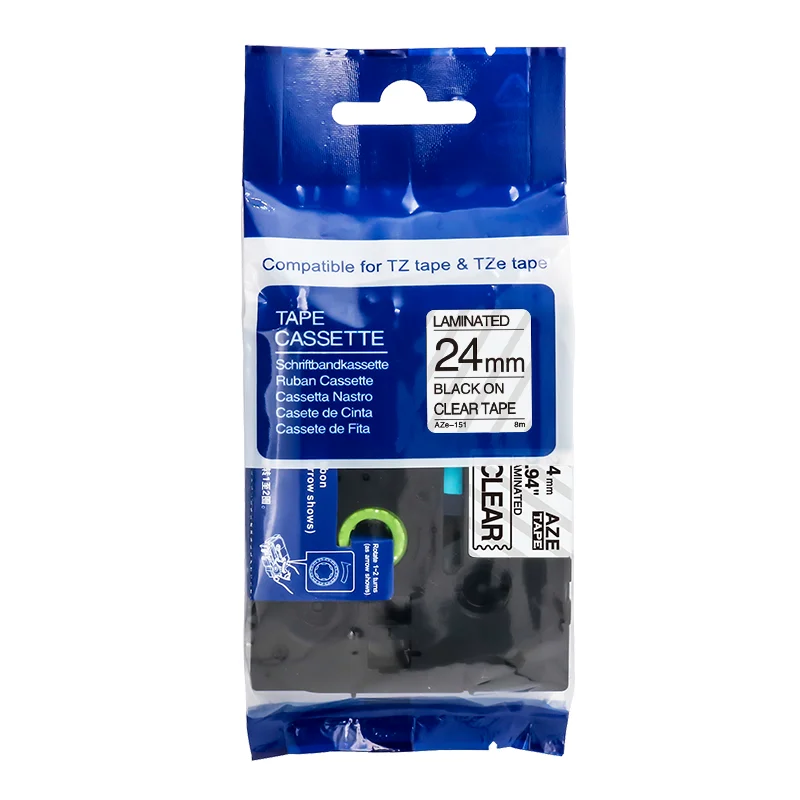 For Brother Ribbons TZ Black Text 24mmX8m TZe 151 Laminated tz 151 24mm Clear Tape