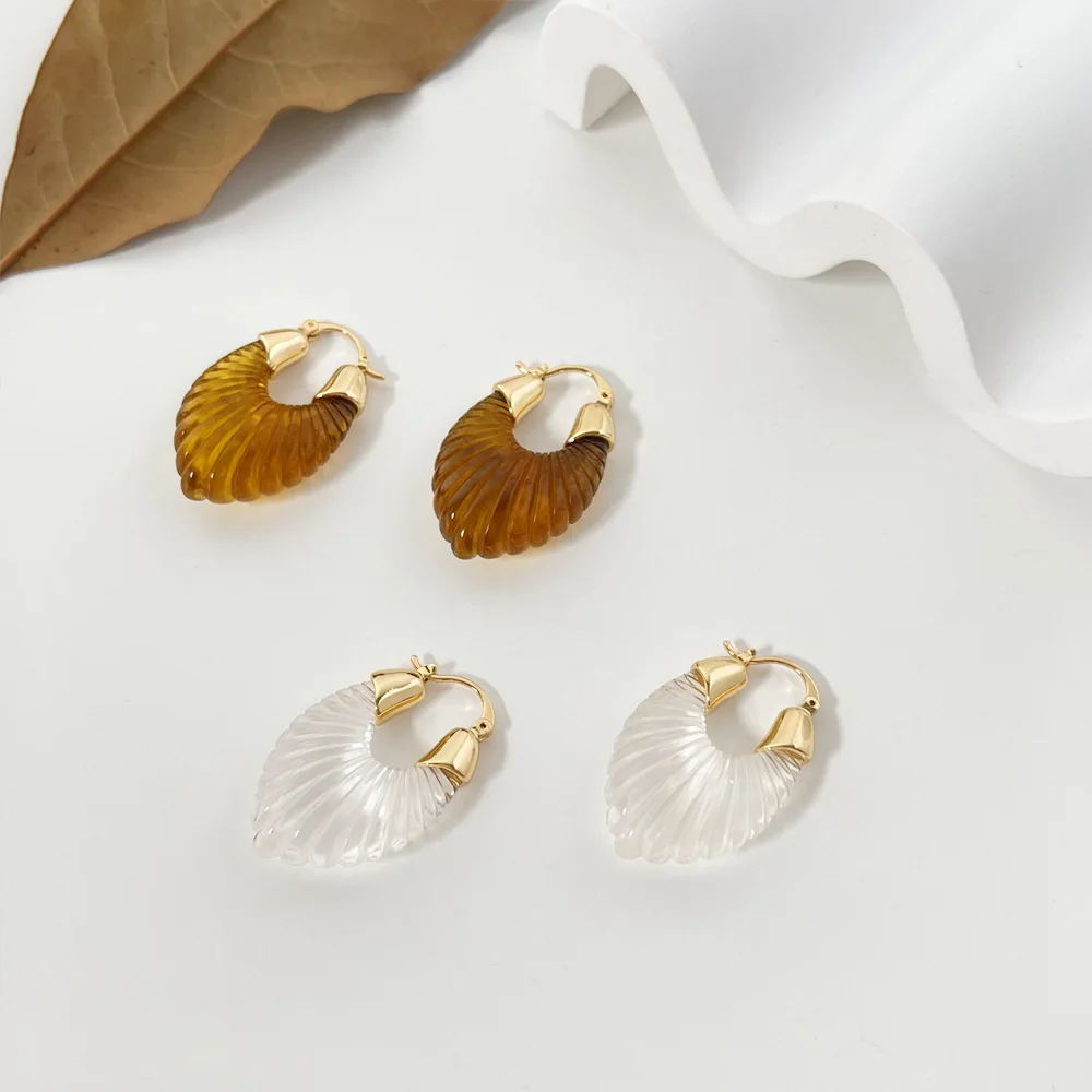 Luxury Women Fine Jewelry 5 Colors Resin Acrylic U Shape Chunky Square C Hoop 18K Gold Plated Earrings