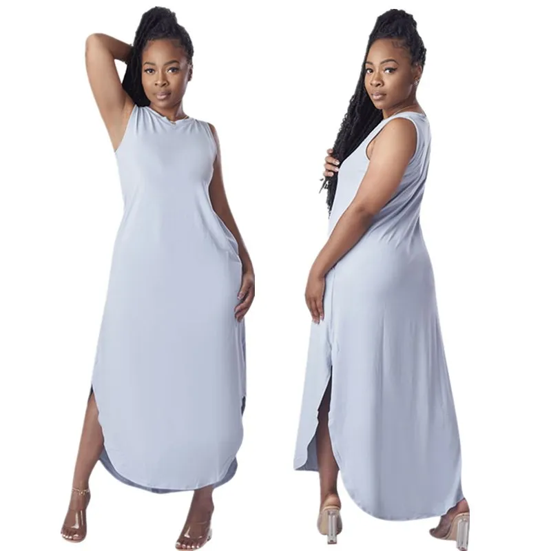 Casual 2022 women clothes Fashion solid color tank top slit dress women ladies elegant summer trending dress