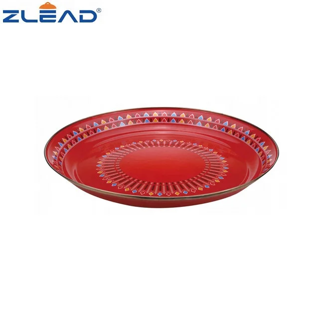 Hot Selling Traditional Hand-painted Check Enamel Plate with Gold Rim Plate Dish Round Dinnerware Tableware Kitchenware