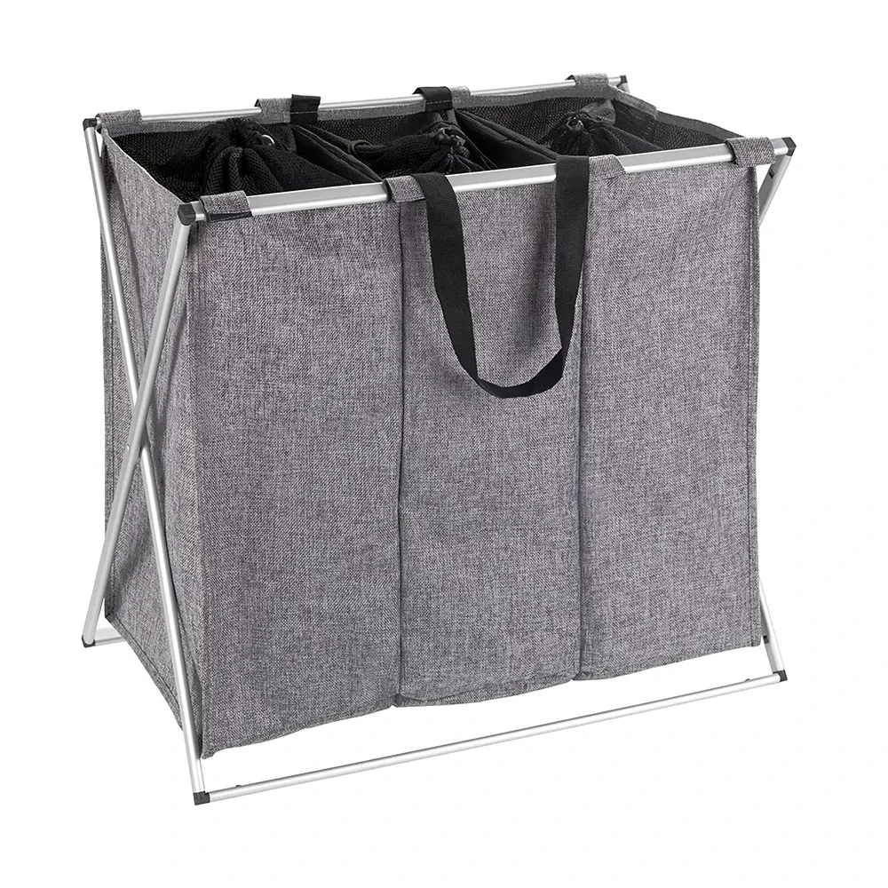 High quality aluminium frame 3 compartments laundry hamper basket