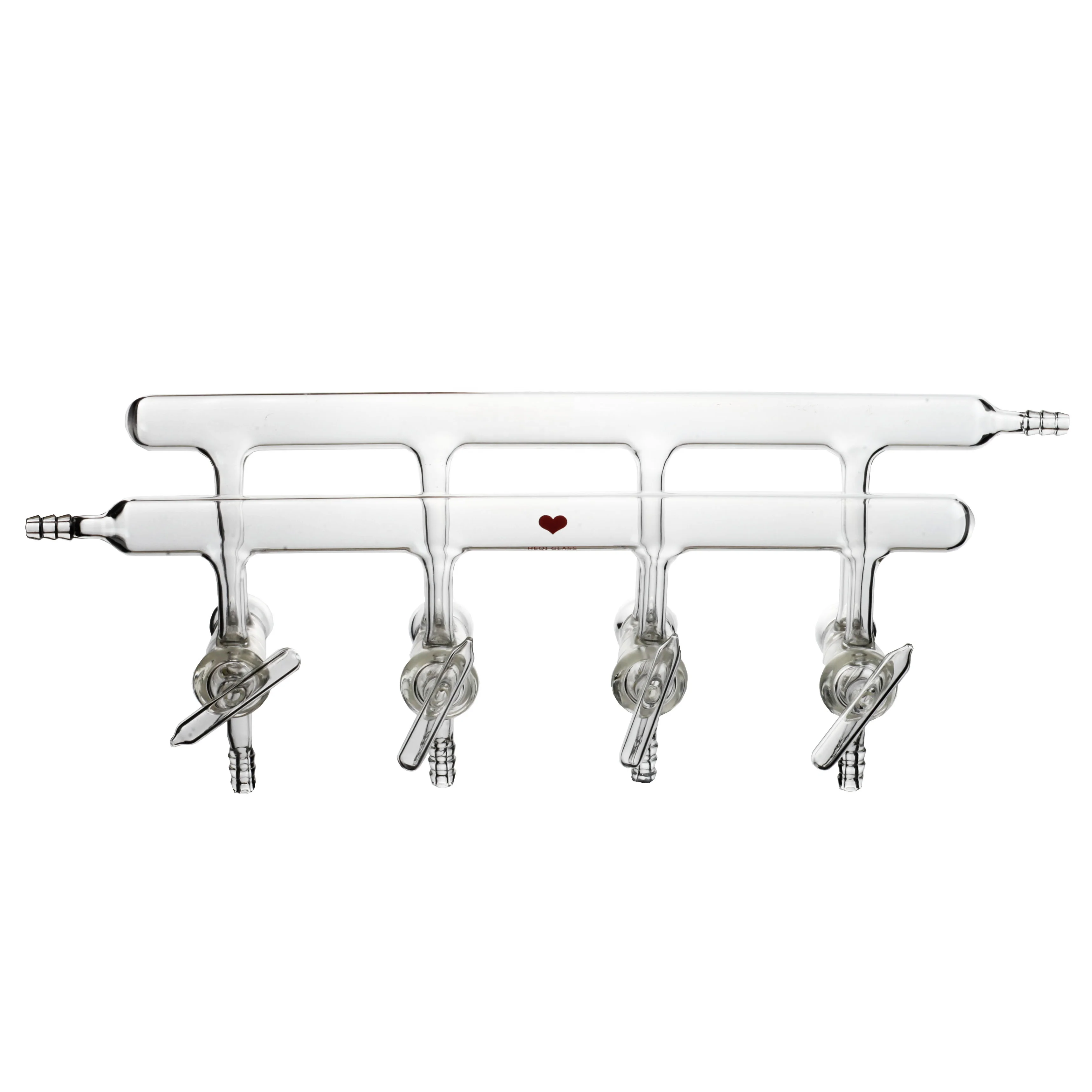 Lab Used Glass 4 Stopcocks Double Manifold Vacuum Gas Distributor with Glass Stopcocks