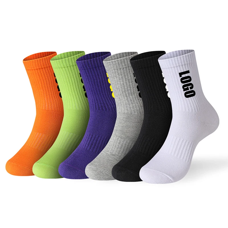oem fashion cotton socks custom embroidery print black white front knit custom logo socks breathable crew customized men
