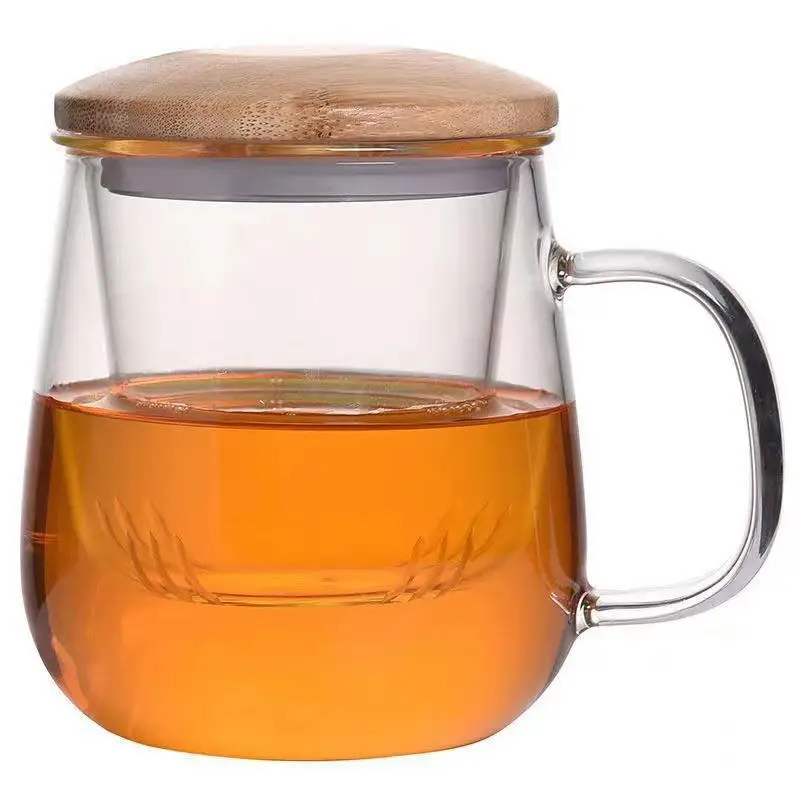 350ml 500ml Heat Resistance Borosilicate Glass Tea Cup with Infuser and Bamboo Lid for Loose Leaf Blooming Tea