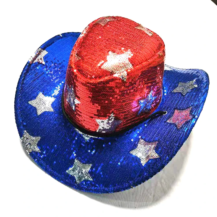 Fashion Design Party Wide rainbow Cowboy Hats sequin  five-star print  Bling saint patrick  Glitter Cowboy Hat