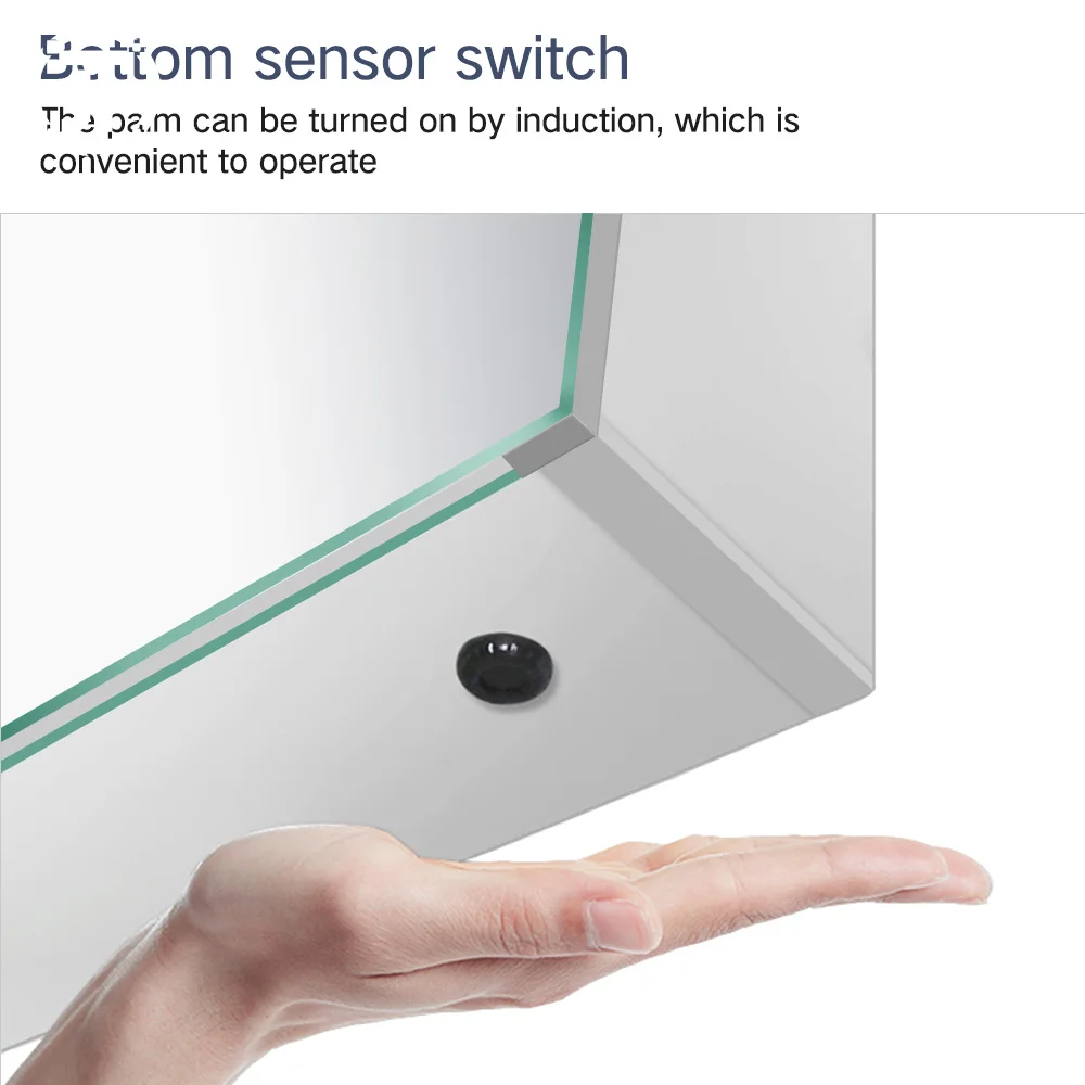 IP44 Waterproof Led Illuminated Sliding 2 Door Bath Mirrors Wall Mounted Lighted Bathroom Cabinet Motion Sensor Glass Rectangle