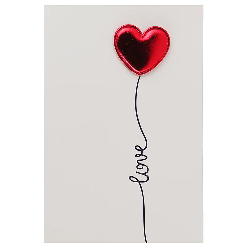 Wenzhou manufacturer recycled paper thank you greeting card with 3d leather red love heart, fashion simple thank you card