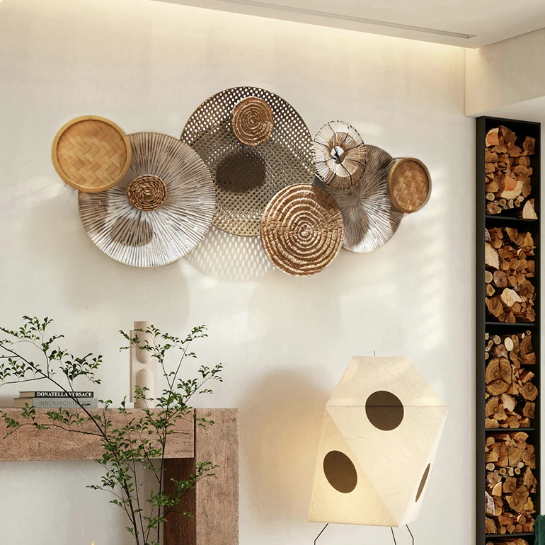 American Country Style Woven Rope Woods Outdoor Handmade Wall Art Decor With Metal Frame