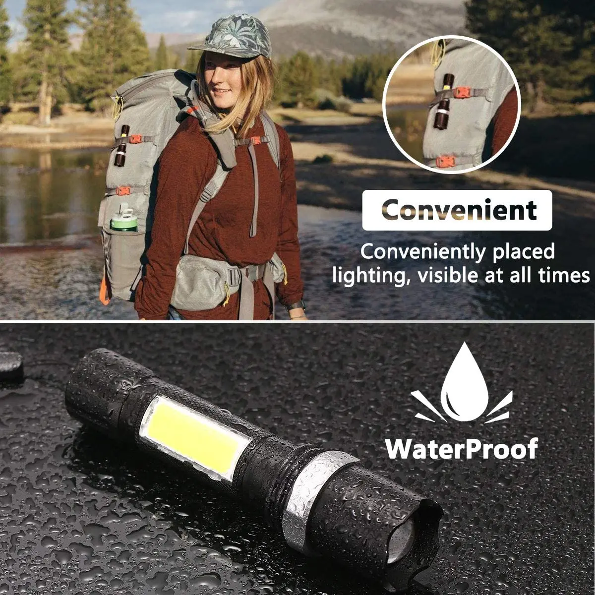 LOHAS Mini Led Flashlight Waterproof IPX5 3 Modes Usb Rechargeable Long Working LED Torch Flashlight For Camping Outdoor Hiking