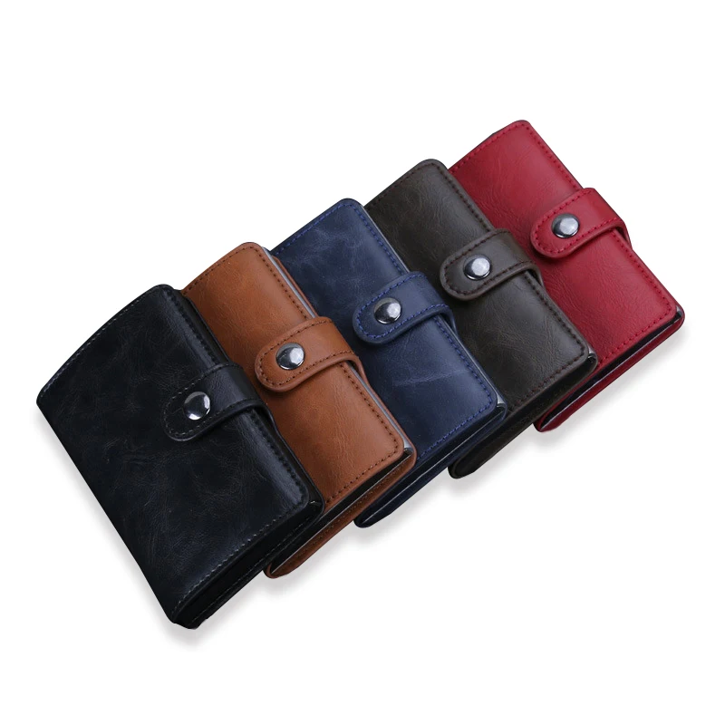 Fashion Smart Pop-Up PU Leather RFID Blocking Card Money Wallet For Men Minimalist Plain Style with Coin Pocket Credit Cards
