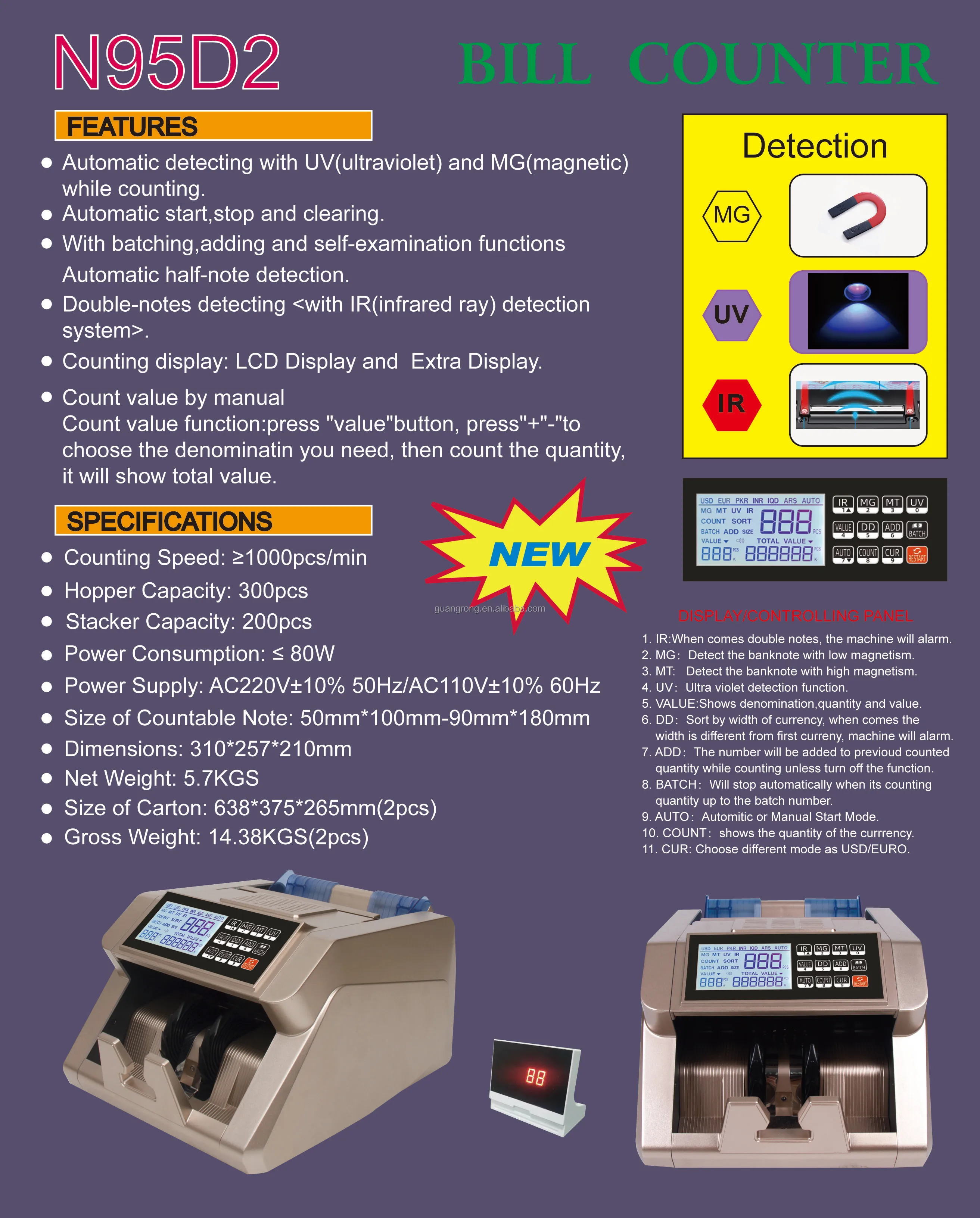 NEW LCD display Automatic money detector UV MG bill counter money making equipment